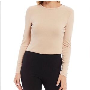 Gianni Bini Body Suit Ribbed Long Sleeve Taupe Medium